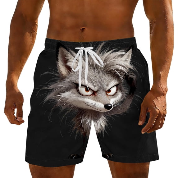 Ynynloco Men's Cartoon Print Beach Shorts Hot Summer Swim Trunks Sports Bathing Suits with Mesh Lining