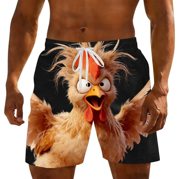 Ynynloco Men's Cartoon Print Swim Trunks Quick Dry Drawstring Elastic Waist Beach Shorts Bathing Suits