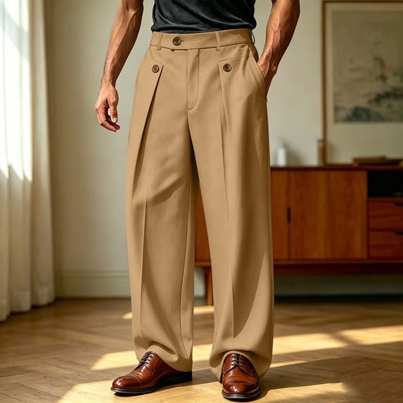 Ynynloco Men's Casual Dress Pants Pleated Old Money Wide Leg Baggy Pants Fall Relaxed Fit Slacks Business Casual Work Trousers