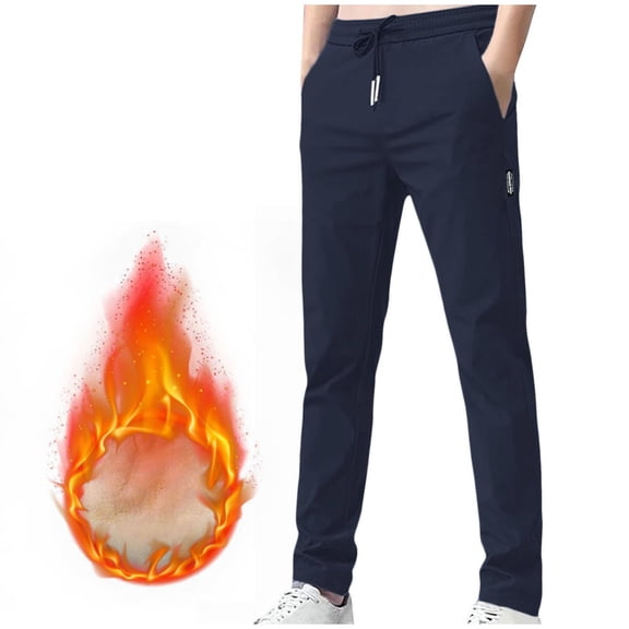 Ynynloco Men's Casual Winter Thickened Warmth Sport Pocket Solid Color Elastic Thermal Fleece Sweatpants Pants