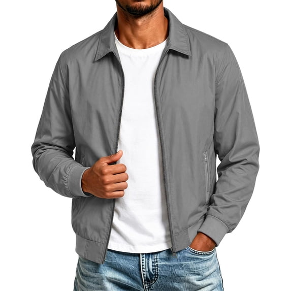 Ynynloco Men's Classic Jacket Lightweight Casual Spring Fall Windbreaker Zip Up Outerwear Coat with Pocket