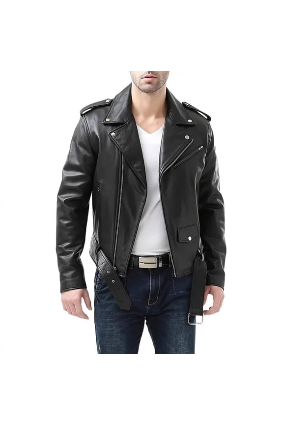 Men's Leather Motorcycle Jackets, Vintage Faux Bomber Jacket for Men Motorcycle Lapel Asymmetric Zip-Up Slim Fit Biker Coat