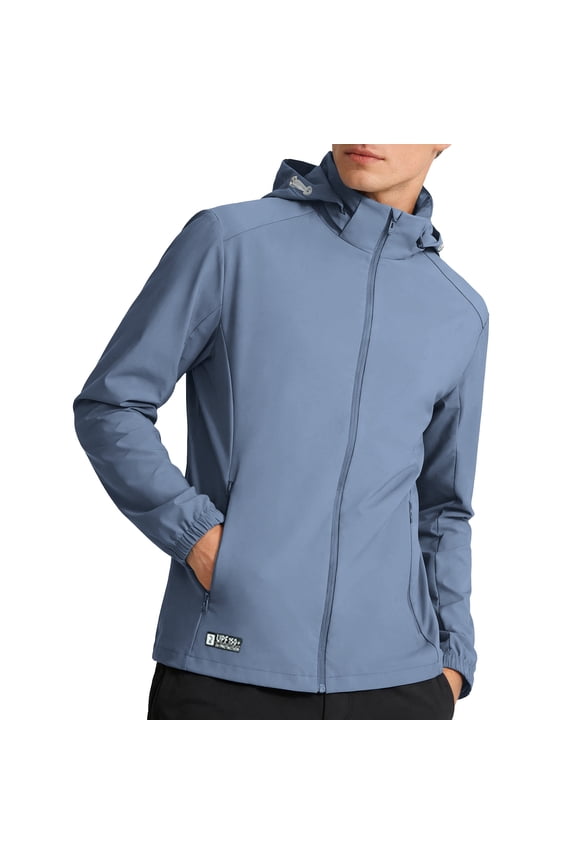 Men's Lightweight Softshell Hoodie with Full-Zip UPF 50 - Breathable Sun Protection Jacket with Pockets for Golf Fishing Hiking Outdoor Sports