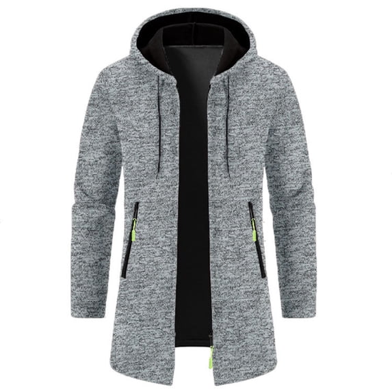 Ynynloco Men's Long Cardigan Hoodies Full-zip Fleece Lined Sweaters Hooded Coat wiht Pocket Winter Classic Business Overcoat