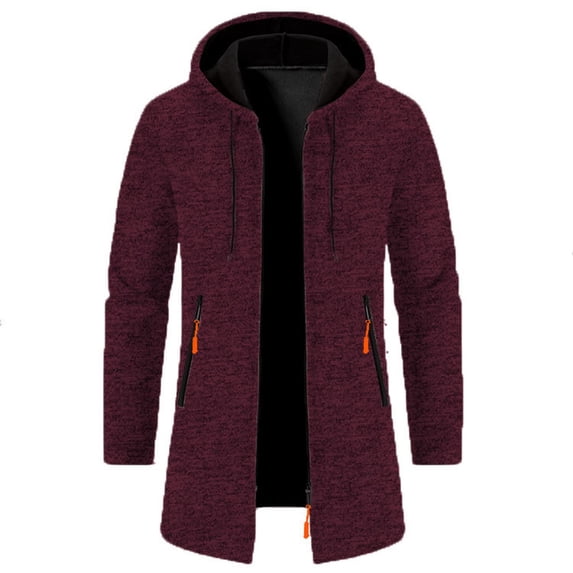 Ynynloco Men's Long Cardigan Hoodies Full-zip Fleece Lined Sweaters Hooded Coat wiht Pocket Winter Classic Business Overcoat
