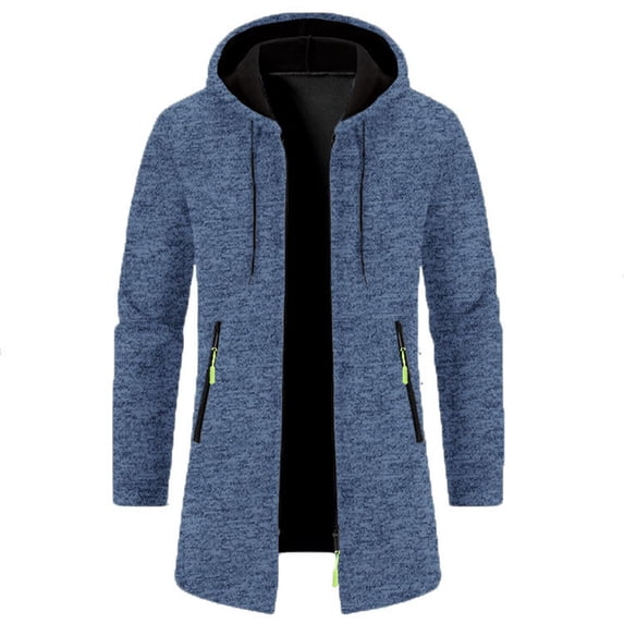 Ynynloco Men's Long Cardigan Hoodies Full-zip Fleece Lined Sweaters Hooded Coat wiht Pocket Winter Classic Business Overcoat
