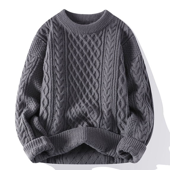 Ynynloco Men's Long-sleeved Pullover Sweater Cable Knit Chunky Sweater Classic Casual Crewneck Sweaters With Ribbing Edge