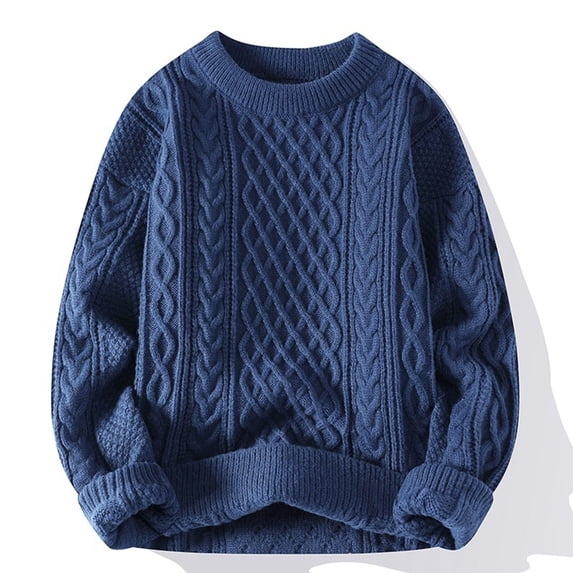 Ynynloco Men's Long-sleeved Pullover Sweater Cable Knit Chunky Sweater Classic Casual Crewneck Sweaters With Ribbing Edge