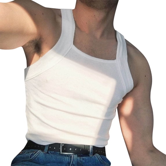 Ynynloco Men's Ribbed Wide Strap Tank Tops Knit Sleeveless Workout T Shirt Muscle Gym Fitness Tee