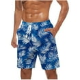 thumbnail image 1 of Ynynloco Men's Short Hawaiian Print Drawstring Elastic Waist Summer Bandana Shorts with Pockets, 1 of 4