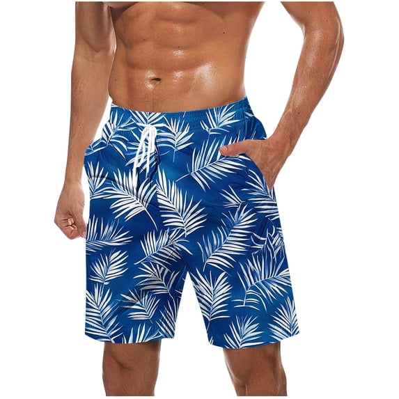 Ynynloco Men's Short Hawaiian Print Drawstring Elastic Waist Summer Bandana Shorts with Pockets