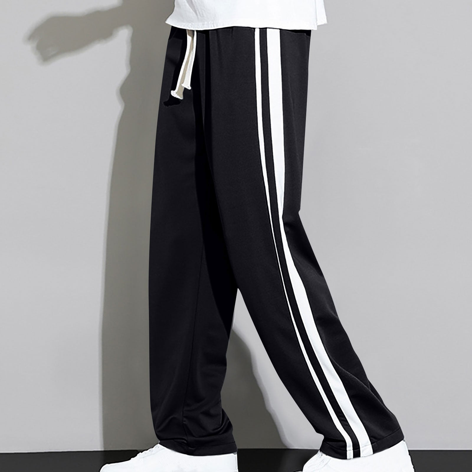 Ynynloco Men's Side Stripe Y2k Baggy Track Pants Drawstring Wide