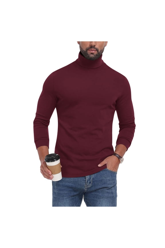 Men's Slim Fit Lightweight Long Sleeve Knitted Pullover Top Turtleneck Sweater T-Shirt for Casual & Office Wear