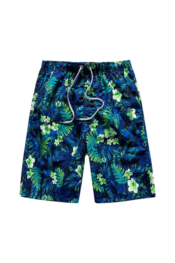 Men's Summer Tropical Floral Swim Trunks – Quick Dry Beach Board Shorts with Drawstring and Pockets