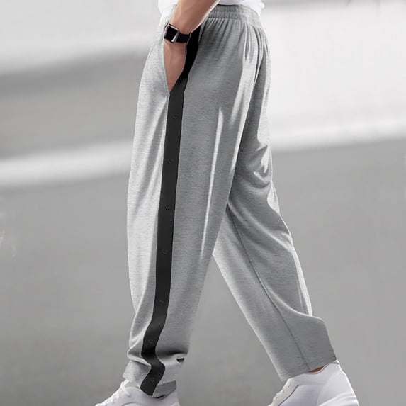 Ynynloco Men's Tear Away Basketball Pants High Split Snap Button Casual Post-Surgery Sweatpants with Pockets with Pockets