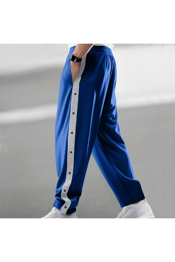 Men's Tear Away Basketball Pants High Split Snap Button Casual Post-Surgery Sweatpants with Pockets with Pockets