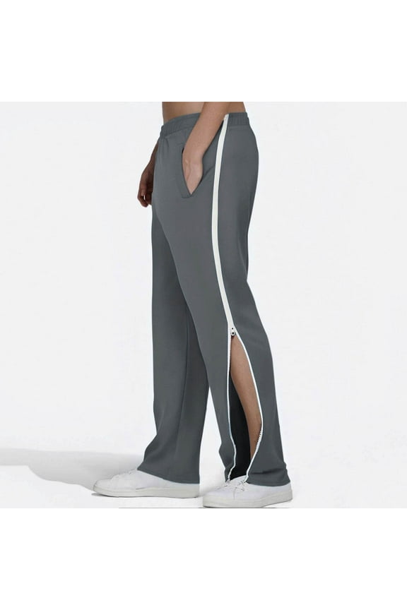 Men' s Tear Away Basketball Pants Post Surgery Pants 2 Sides Zippers with Pockets,Open Bottom and Loose Fit Recovery Pants for Post-op,Disabled and Incontinence