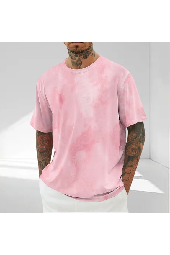 Men's Tie Dye Short Sleeve Round Neck Graphic Tee Tops-Lightweight Fresh Fashion Print Hipster T-Shirt