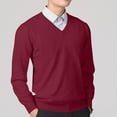 thumbnail image 1 of Ynynloco Men's V Neck Sweater Pullover Regular Fit Pure Cotton Solid Color Long Sleeve Lightweight Knit Casual Smart Layering, 1 of 2