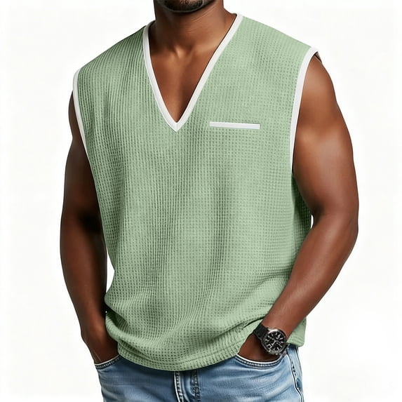 Ynynloco Men's Waffle Knit Sweater Vest V Neck Regular Fit Knit Sleeveless Pullover Tops