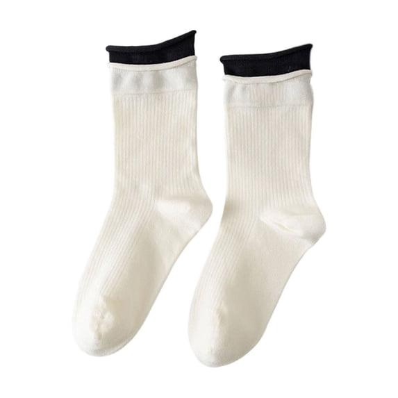 Ynynloco Men's & Women's Two-Tone Roll Top Socks, Casual Knit Comfy Breathable Dress Socks for Daily Wear