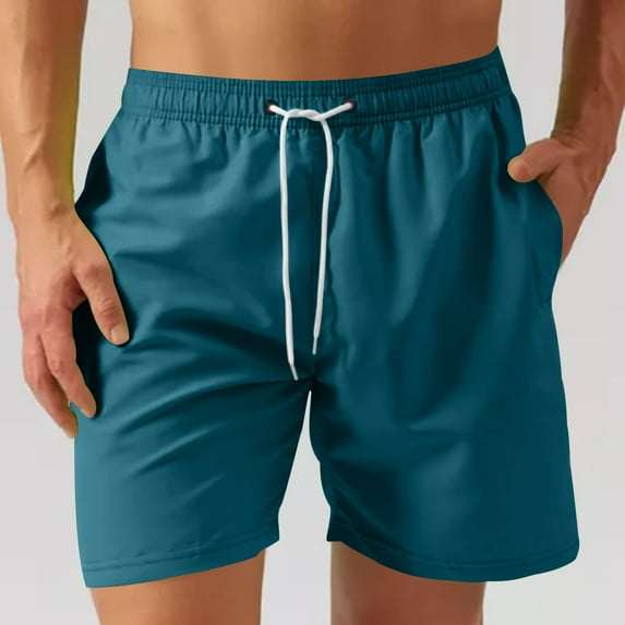 Ynynloco Men's Workout Running Shorts with Mesh Lining Quick Dry Shorts Solid Summer Beach Shorts Elastic Waist Drawstring Shorts