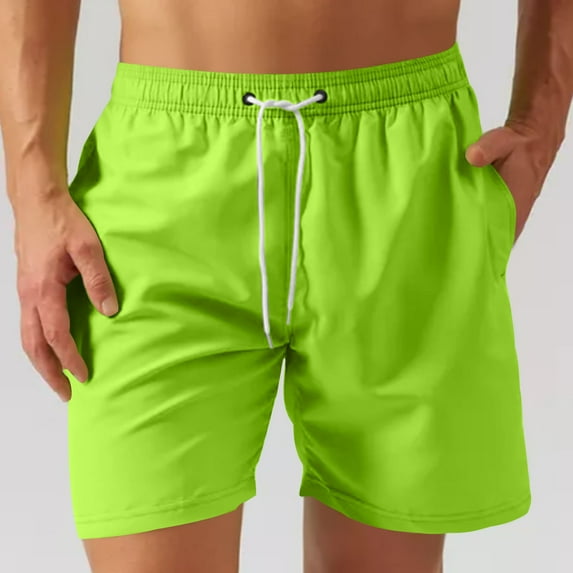 Ynynloco Men's Workout Running Shorts with Mesh Lining Quick Dry Shorts Solid Summer Beach Shorts Elastic Waist Drawstring Shorts