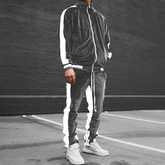Ynynloco Mens 2 Piece Velour Hoodie Tracksuit Long Sleeve Velvet Hooded Pullover Casual Warm Athletic Jogging Sweatsuit Set