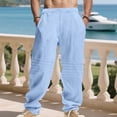 thumbnail image 1 of Ynynloco Mens Casual Linen Pants Loose Fit Elastic Drawstring Waist Straight-Legs Summer Beach Long Pants, 1 of 8