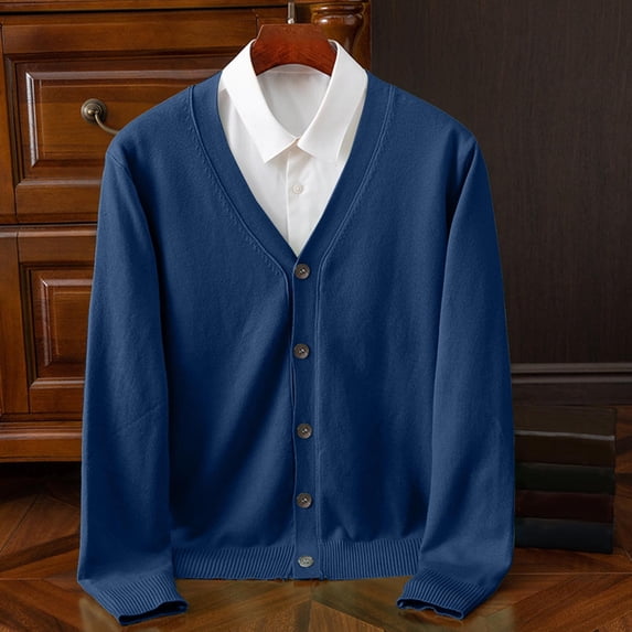 Ynynloco Mens Casual Slim Fit Cardigans V-Neck Basic Designed Long Sleeve Button Down for Business Layering