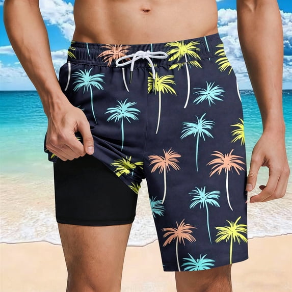 Ynynloco Mens Compression Liner Swimming Trunks 7 Inch Stretch Quick Dry Swim Trunks for Beach