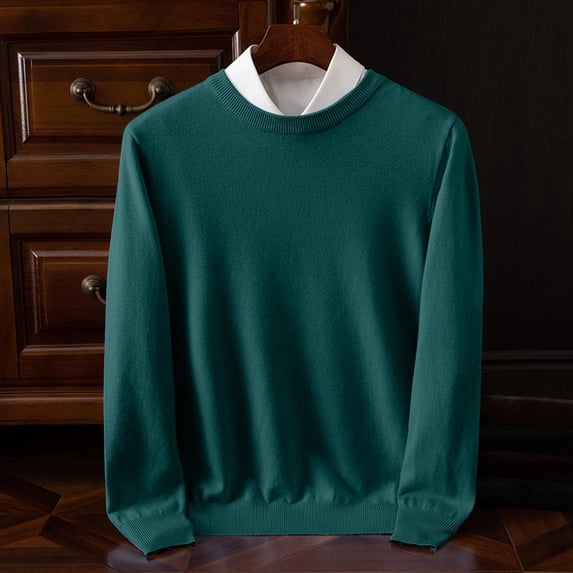 Ynynloco Mens Crewneck Sweaters Solid Color Slim Long-sleeved Fit Lightweight Knit Pullover Sweaters for Casual