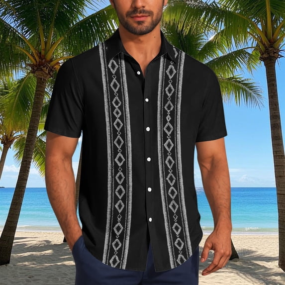 Ynynloco Mens Cuban Guayabera Shirt Short Sleeve Linen Button Down Embroidered Shirts Casual Summer Beach Tops