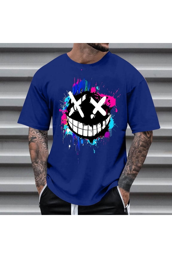 Mens Graphic Tees Oversized Graffiti Face Short Sleeve Shirts Summer Casual Rapper Streetwear Y2k Tops Tshirt