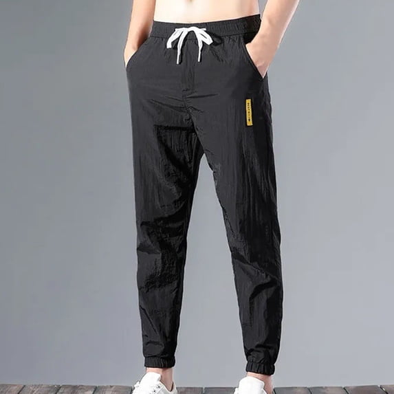 Ynynloco Mens Joggers Pants Casual Elastic Waist Drawstring Lightweight Summer Beach Trousers with Pockets