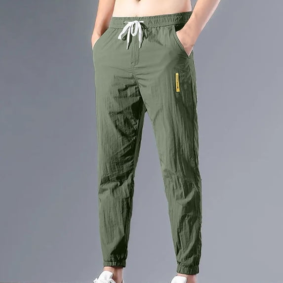 Ynynloco Mens Joggers Pants Casual Elastic Waist Drawstring Lightweight Summer Beach Trousers with Pockets