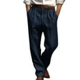 thumbnail image 1 of Ynynloco Mens Linen Pleated Casual Pants Lightweight Loose Fit Straight Leg Pleated Slacks Summer Beach Trousers, 1 of 5
