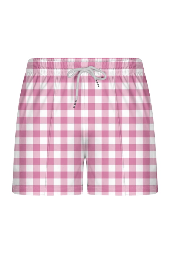 Mens Plaid Print Shorts Drawstring Elastic Waist Vintage Streetwear Shorts Summer Beach Vacation Yoga Golf Outdoor Activities Pants