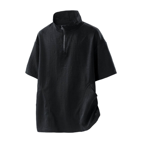 Ynynloco Mens Shirts Quarter Zip Shirts Casual Classic Short Sleeve Golf Stand Collar Shirt with Pocket