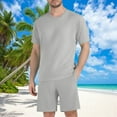 thumbnail image 1 of Ynynloco Mens Solid-Color Casual Short Sets 2 Piece Outfits Summer Casual T Shirts and Shorts Tracksuit Round Neck Beach Sets with Pockets, 1 of 6