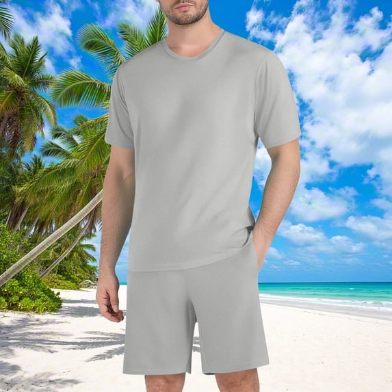 Ynynloco Mens Solid-Color Casual Short Sets 2 Piece Outfits Summer Casual T Shirts and Shorts Tracksuit Round Neck Beach Sets with Pockets