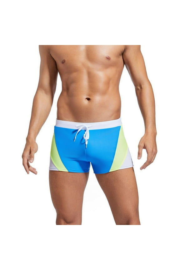 Mens Stretchy Swim Trunks Quick Dry Elastic Waist Drawstring Boxer Briefs Sports Comfortable Athletic Shorts Swimwear Bottoms