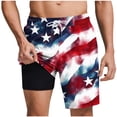 thumbnail image 1 of Ynynloco Mens Swim Trunks: 2 in 1 with Compression Liner Pockets Drawstring Stretch Quick Dry American Flag Print, 1 of 5