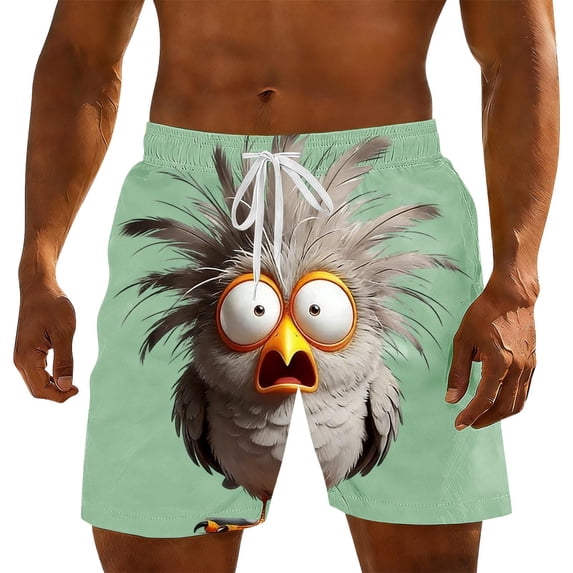 Ynynloco Mens Swim Trunks Cartoon Print Drawstring Stretch Quick Dry Lined Funny Beach Poo with Pockets