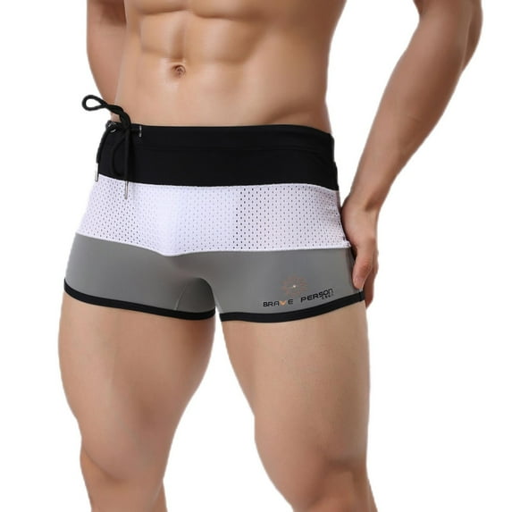 Ynynloco Mens Swim Trunks Color Block Basic Elastic Waist Side Drawstring Quick Dry Square Leg Swimsuit