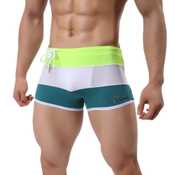 Ynynloco Mens Swim Trunks Color Block Basic Elastic Waist Side Drawstring Quick Dry Square Leg Swimsuit