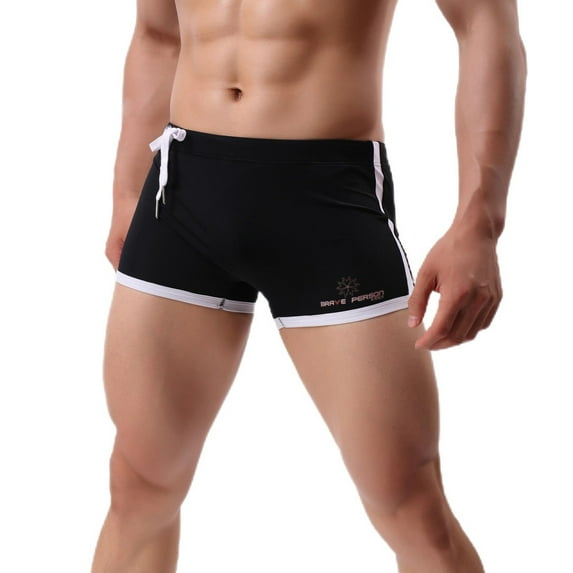Ynynloco Mens Swim Trunks Solid Color Basic Elastic Waist Side Drawstring Quick Dry Square Leg Swimsuit