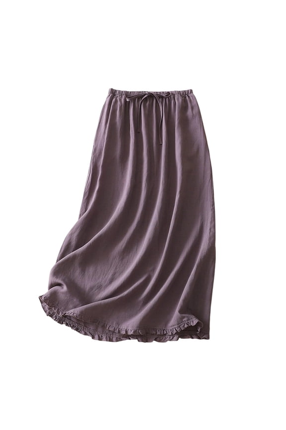 Midi Skirts for Women High Waisted A Line Flowy Cotton Linen Knee Length Skirt Casual Trendy Solid Color Skirt