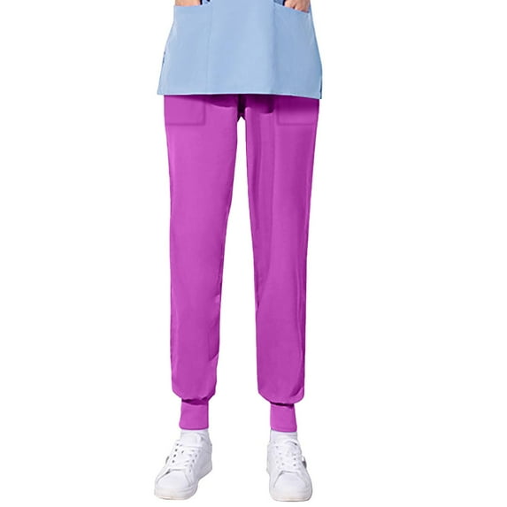 Ynynloco Nurse Pants for Women Solid Color Elastic Mid Waist Cuff Ankle Pants Resilient Comfy Soft Loose Fit Scrubs Pants