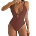 thumbnail image 1 of Ynynloco One Piece Swimsuit Women Deep V Neck Halter Solid Color Cross Back Bathing Suit Pool Party Vacation Tummy Control Swimwear, 1 of 5